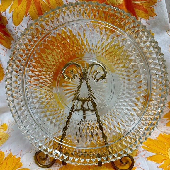 Vintage Indiana Glass Diamond Point Hostess Platter Serving Dish Jewelry Tray - Picture 2 of 7